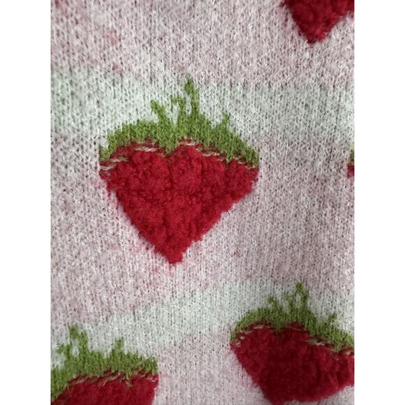 Vintage Handmade Womens Strawberry Knit Sweater Pink White Striped Pullover XS/S - Picture 5 of 9